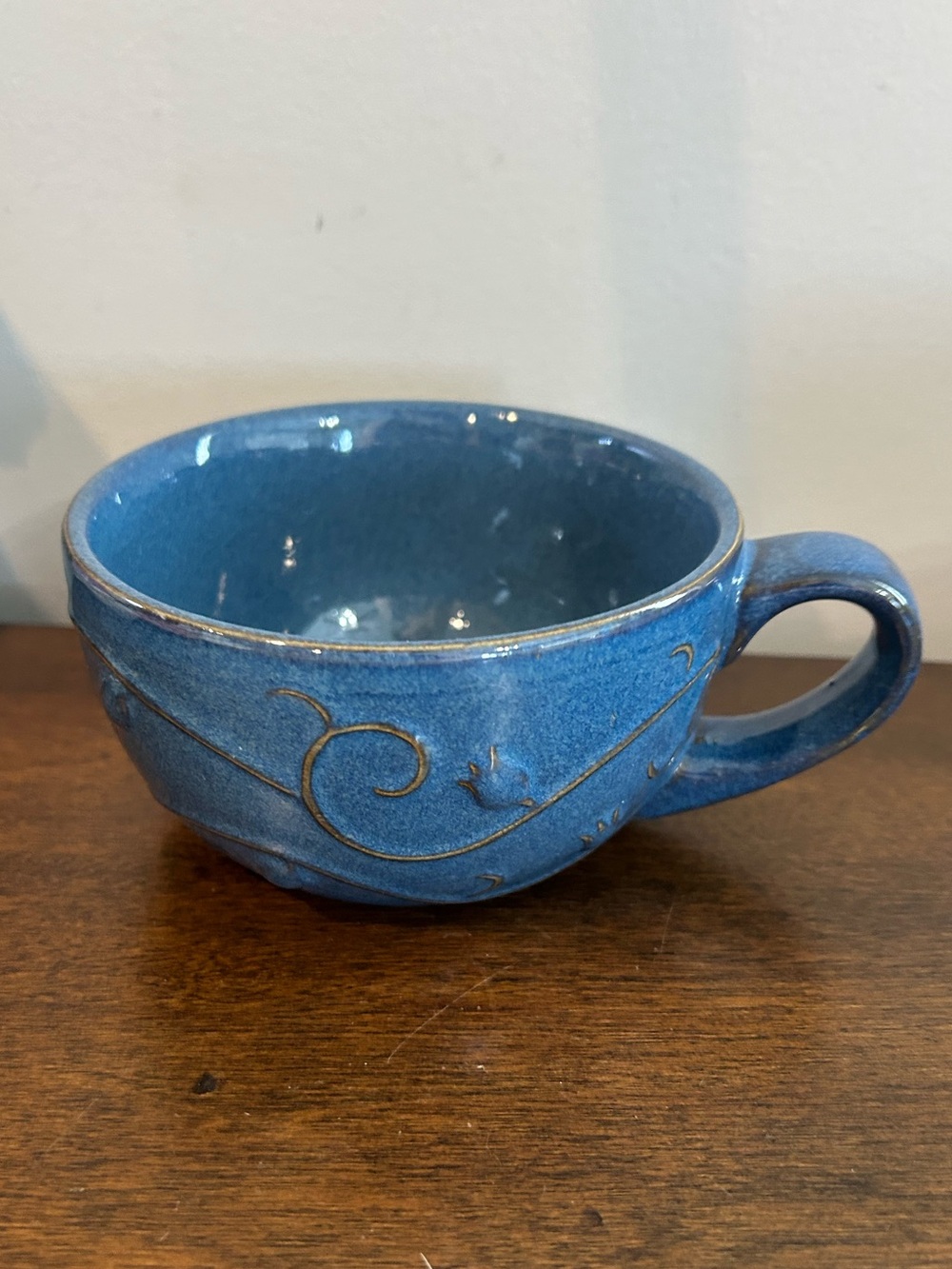 PIER ONE Stoneware Tea Mug Only In Blue Filigree Design Part of Stackable Teapot